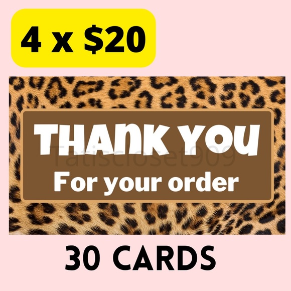 Other - 30 cheetah print thank you cards glossy size 3.5x2 new design